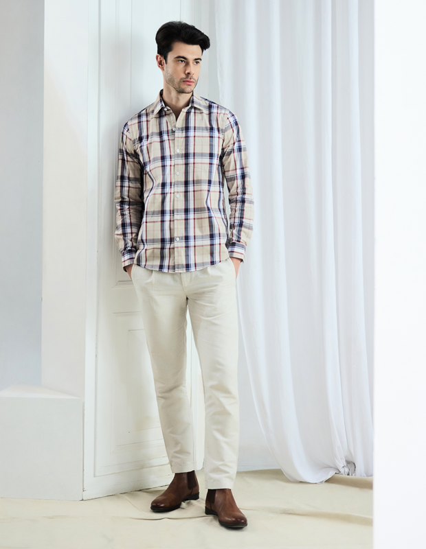 Lavender and Mocha Cotton Check Shirt